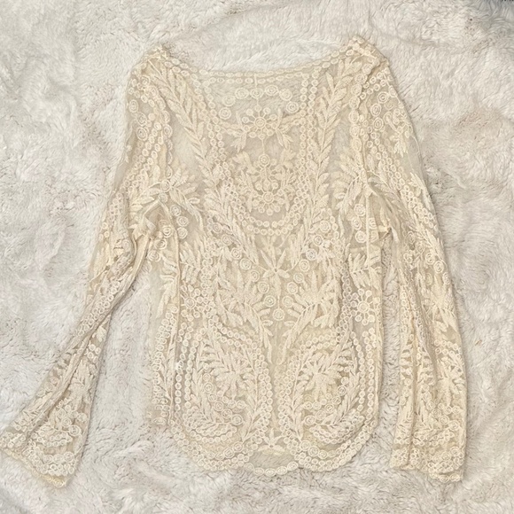 None Tops - Embroidered Floral Lace Top Large Size